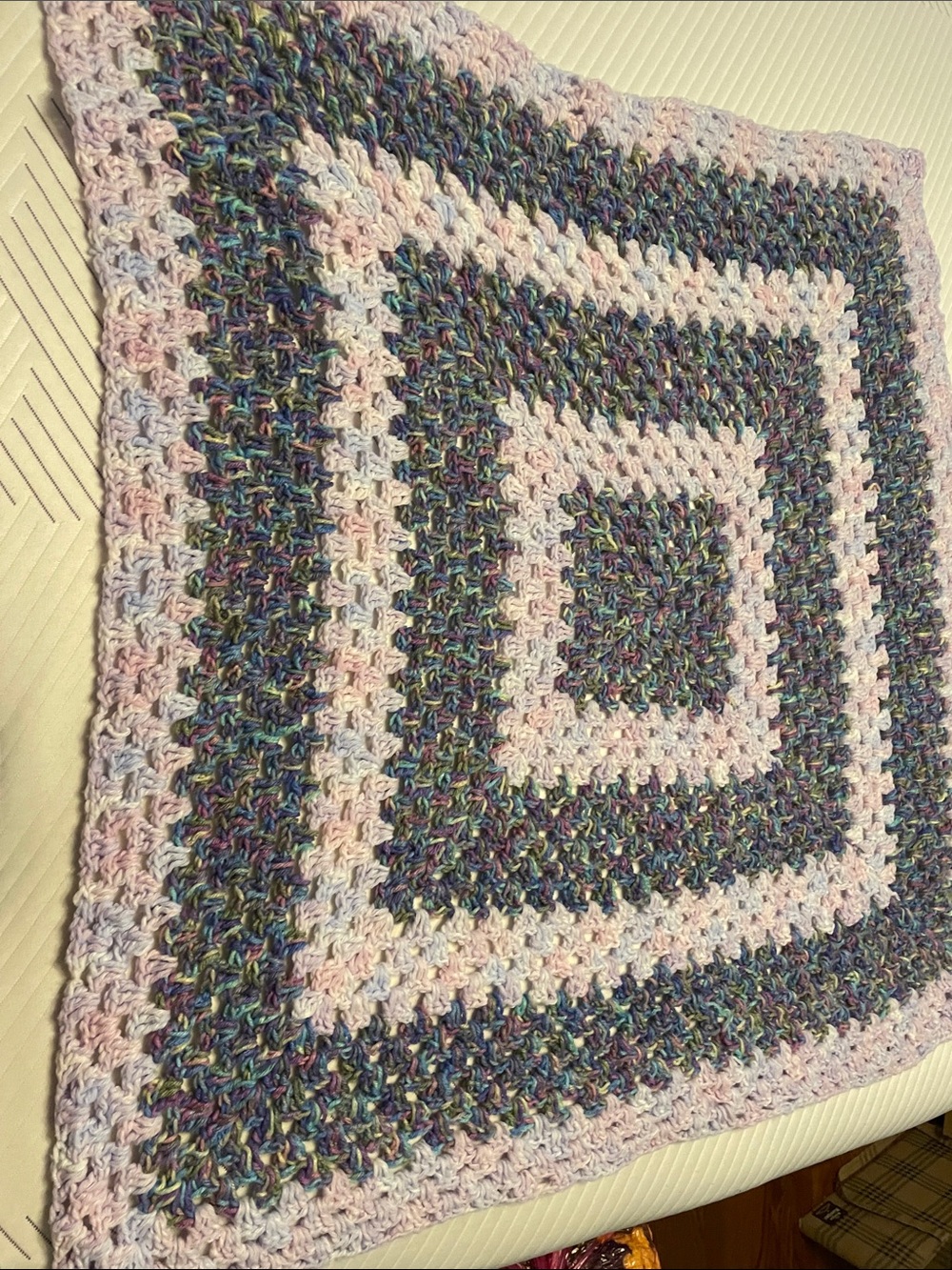 37” Handmade Crochet granny Square Throw Blanket in Light Pink and Multicolor